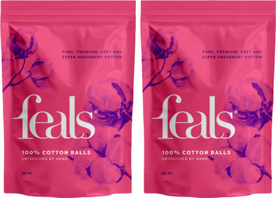 FEALS Cotton Balls for Face, Eyes, Mekeup Removal, Nail Polish Remover (Pack of 2)(100 Units)