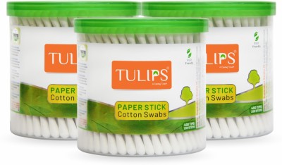 Tulips Cotton Ear Buds {Pack of 3} with White PAPER Stick 200 Sticks in a Jar(3 Units)