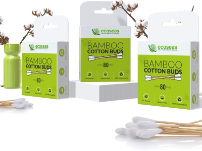 ecoseas Wooden, Biodegradable, Organic, Natural, Eco friendly, Double Tipped Bamboo Cotton Buds I Cotton Swabs I Ear Buds - PACK OF 3 Box (240 sticks - 480 swabs)(240 Units)