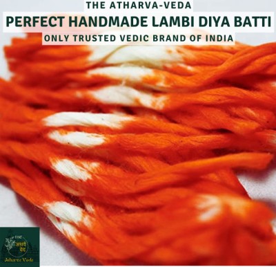 The Atharva-veda 2000+ Pure HandMade Lambi Diya Batti, Red Saffron Lambi Rui Bati for Pooja, long Cotton Wick(Pack of 2000)