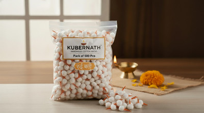 Kubernath Cotton Wicks | Handmade Rui Batti for Puja,Aarti,Diya Cotton Wick(Pack of 500)