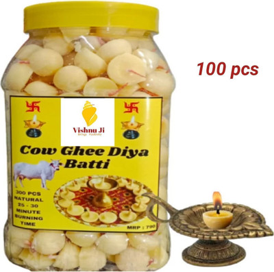 Vishnu Ji Ghee Diya Batti for Pooja Wax Free Cotton Jyot Batti Long Burning 101 Pcs Cotton Wick(Pack of 100)