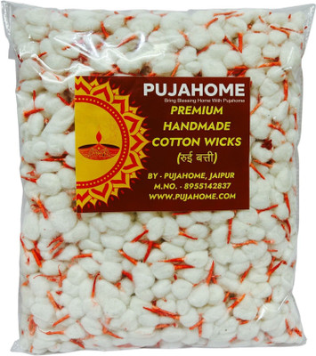 pujahome Phool Batti Round Cotton Kesar White Wicks/Pack of 500 Cotton Wick