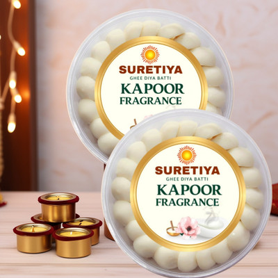 Suretiya Craft 100 KAPOOR COW GHEE DIYA BATTI COMBO PACK OF 2 BOX EACH 50 PCS FOR DAILY PUJA Cotton Wick(Pack of 100)