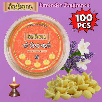 Sadhana Lavender Fragrance 100 Pcs Ghee Cotton Wick(Pack of 2)