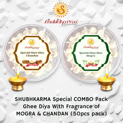 Shubhkarma Ghee Diya Combo Mogra+Chandan Fragrance, Premium Qualtiy, 25-30min Burning Time Cotton Wick(Pack of 100)