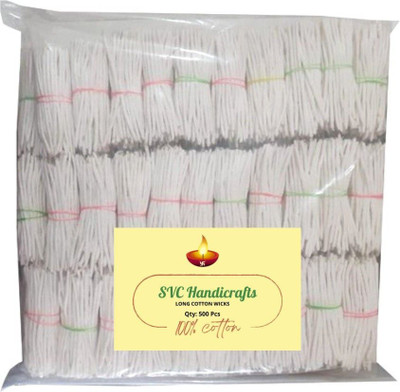 SVC Handicrafts Long Diya Batti for Pooja 500 pieces Cotton Wick