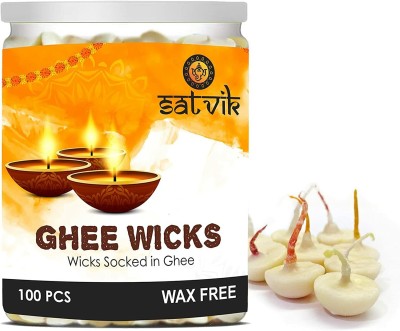 Satvik 100 Pc Pure Ghee Wicks for Puja Home and Mandir Nitya Pujan Readymade Ghee Jyot Cotton Wick(Pack of 100)