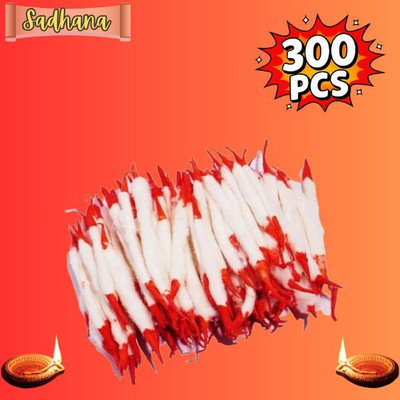 Sadhana 300 Cotton Long Baati | Diya Baat iFor Pooja | 3 inch Long Cotton Wick(Pack of 2)