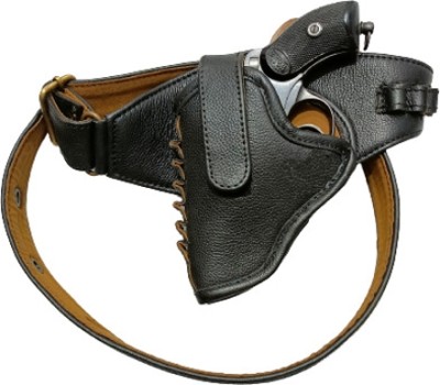 SandhuGunHouse 32 Bore Revolver Left Hand Leather™ Belt Holster Racquet Carry Case/Cover Free Size(Black)