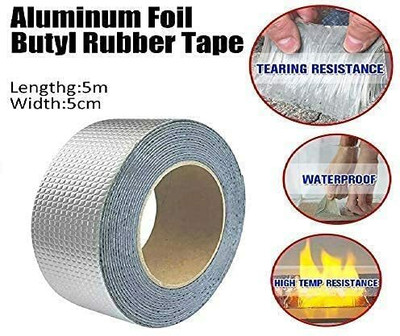 Dfix Waterproof Rubber Aluminum Foil Strong TAPE Waterproof Rubber Aluminum Foil Strong Adhesive Repair Tape 5 cm Dispenser Waterproof Rubber Aluminum Foil Strong Adhesive Repair Tape (Manual)(Set of 1, Silver)