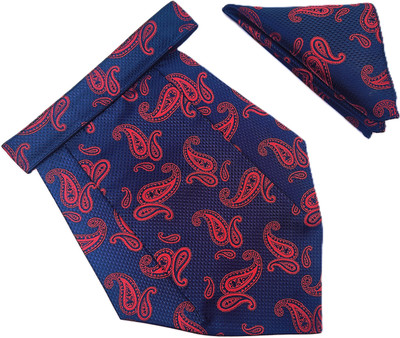 VOICI Men's Paisley Blue & Red Color Pocket Square & Cravat