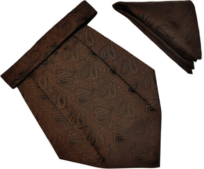 VOICI Men's Paisley Brown Color Pocket Square & Cravat(Pack of 2)