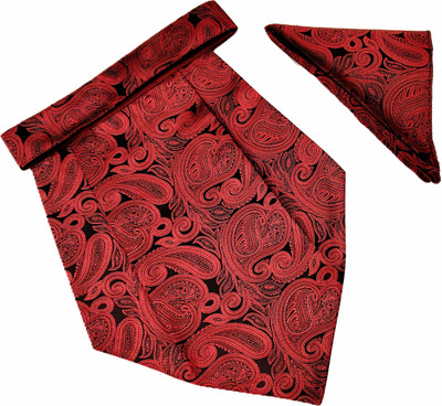 VOICI Paisley Design Black & Maroon color pocket square and Cravat(Pack of 1)