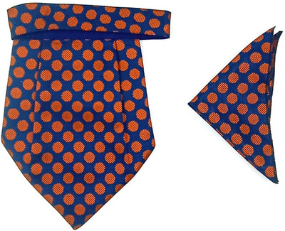 GOOD ONE STORE Micro Cravat set with pocket square for Men's ( Orange and blue 117 ) Cravat