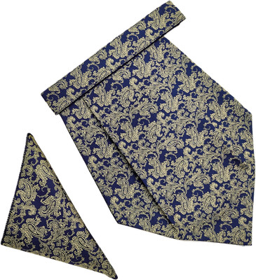 VOICI Paisley Design Blue & Gold color pocket square and Cravat(Pack of 1)