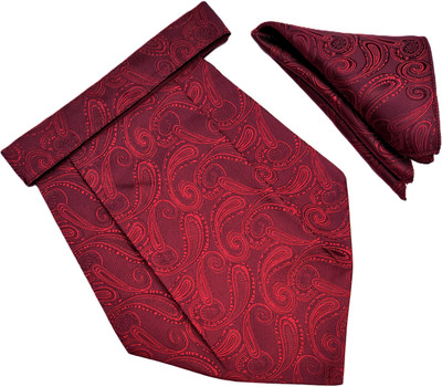 VOICI Men's Paisley Maroon pocket square and Cravat(Pack of 1)
