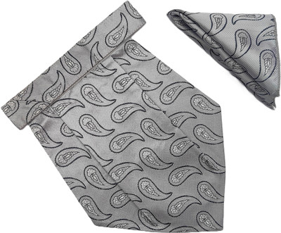 VOICI Men's Paisley Silver & Grey Color Pocket Square Cravat(Pack of 1)