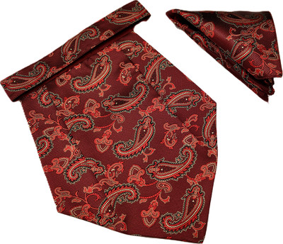 VOICI Paisley Design Gold & Maroon color pocket square and Cravat(Pack of 1)
