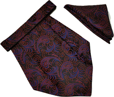 VOICI Men's Paisley Black & Red Color Pocket Square & Cravat(Pack of 1)