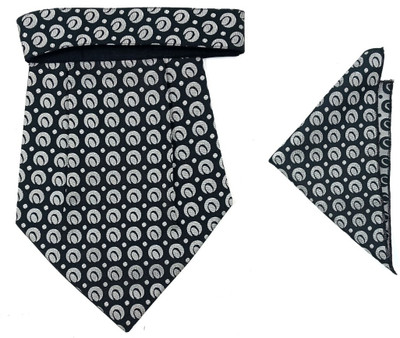 GOOD ONE STORE Micro Cravat set with pocket square for Men's ( Black CVT-101) Cravat