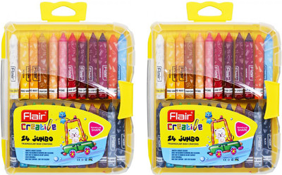 FLAIR Creative Series Non -Toxic 24 Shades Triangular Wax Crayons(Set of 2, Multicolor)