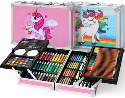 Cozy corner Unicorn Deluxe Art Set for Kids – 145 Piece Kit in Carrying Case(Set of 1, Pink, Blue)