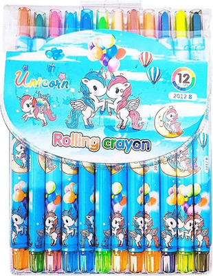 Poohan UNICORN TWISTING ROLLING CRAYONS COLOURS FOR KIDS DRAWING ART & CRAFT PACK OF 12(Set of 12, Multicolor)
