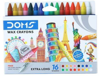DOMS LONG WAX CRAYONS 16 SHADES NEW(Set of 16, Multicolor)