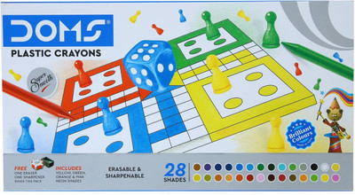 DOMS Super Smooth Plastic Crayons 28 shade Assorted Shades Erasable & Sharpen able(Multicolor)