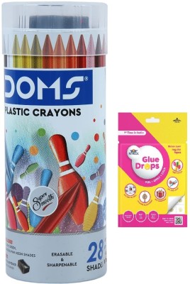 DOMS Plastic Crayons 28 Shade With Glue Drops(Set of 28, Multicolor)