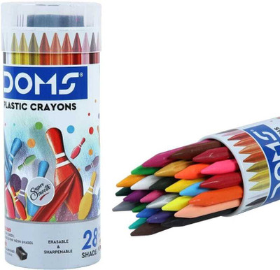 DOMS Plastic Crayons 28 Shades in Round Tin Box(Set of 1, Multicolor)