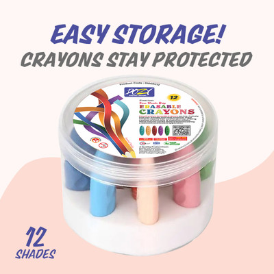 Dozy Premium Erasable Crayons|12 Vibrant Colors |Child-Safe, Smooth Grip Crayons(Set of 1, multi colors)
