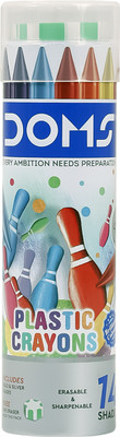 DOMS Plastic Crayon 14 Shades Round Tin(Set of 1, Multicolor)