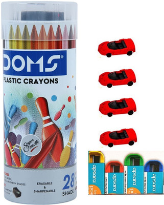 DOMS Plastic Crayons 28 Shade With Car Eraser and Sharpner(Multicolor)