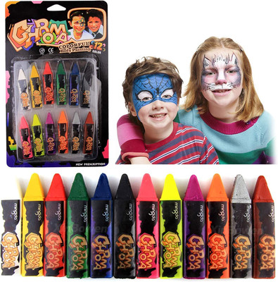 Qalam Kaari Body Paint Crayons Body Painting Face Paint Kit Crayons(Set of 12, Multicolor, Makeup Kit Face Painting For Kids/Adults Non Toxic Face & Body Paint)