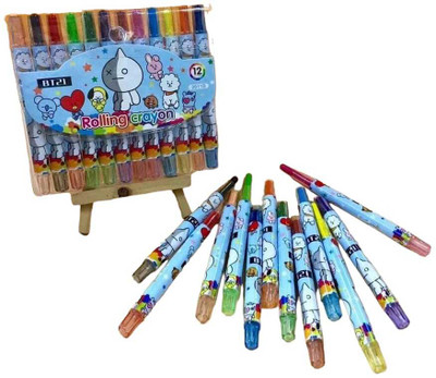 Poohan BTS TWISTING ROLLING CRAYONS COLOURS FOR KIDS DRAWING ART & CRAFT RANDOM(Set of 12, Multicolor)