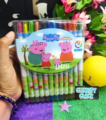 CLICKETYCLACK Twist up Rolling Erasable Crayons Drawing Pen Non Breakable and Comfortable Grip(Set of 12, Multicolor)