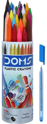 DOMS 28 Shades Plastic Crayon Erasable and Ball Blue Pen(Multicolor)
