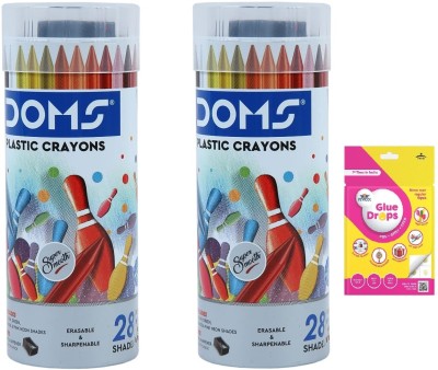 DOMS Plastic Crayons 28 Shade Set Of 2 With Glue Drops(Multicolor)