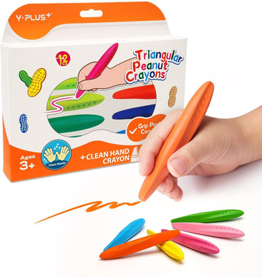 YPLUS Triangular Peanut Crayons(Set of 12, Vibrant)