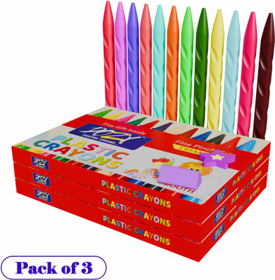 Dozy Plastic Crayons Set – 12 Vibrant Colours with Free 2 Erasers, Perfect Gift Pack(multi colors)