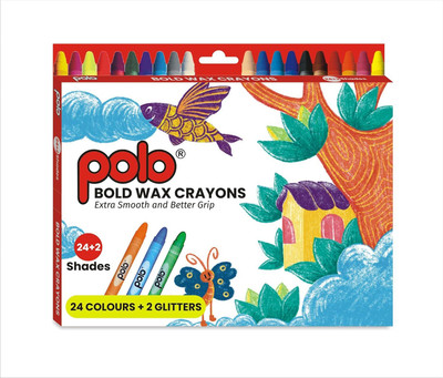 polo colours Polo Bold Wax Crayons Set - 24+2 Shades with Glitter(Multicolor)