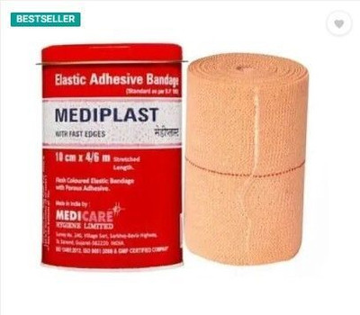 Medicare Elastic Adhesive Bandage With Fast Edges 10cm*4/6m (Pack Of 4) Crepe Bandage(10 cm)