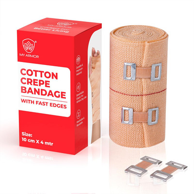MY ARMOR Premium Cotton Crepe Bandage - Roll Sports Wrist Wrap Straps, Elastic Compression (4m x 10cm) Crepe Bandage(10 cm)
