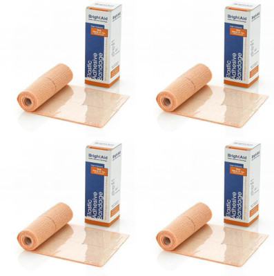BRIGHT AID Elastic Adhesive Bandage (10cm*1mtr), Pack of 4 Crepe Bandage(4 cm)