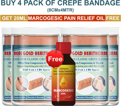 MARC Crepe Bandage 8 cm x 4m pack of 4 with Marcogesic pain relief oil 20 ml free Crepe Bandage(8 cm)
