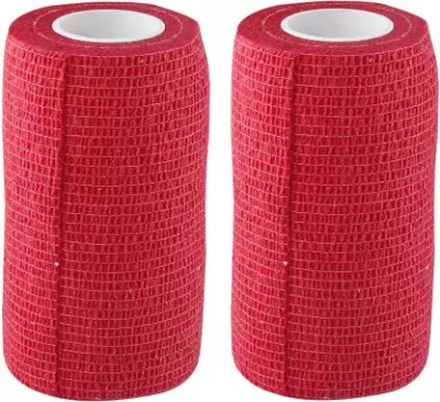 SSHUBHAM Cohesive Crepe Bandage Red (Pack of 2, Reusable & Waterproof, 10 cm X 4.5 Mtr) Crepe Bandage