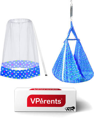 VParents Tot baby Swing cradle with Mosquito net and spring(Blue)