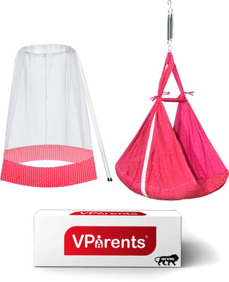 VParents Infant baby Swing cradle with Mosquito net and spring (Red)(Red)